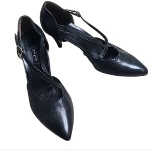 Paul Green Black Leather Criss Cross Straps Heels Pumps